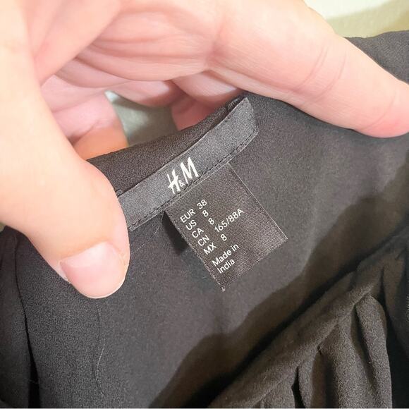 H&M Womens V-Neck Sleeveless Layered Hem Ruffle Trim Dress Black Size 8 - Picture 11 of 14